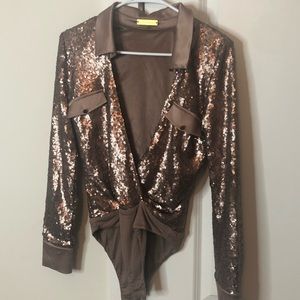 JLUXLABEL brown/sequin body suit